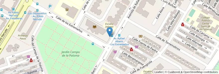 Mapa de ubicacion de Aparcabicis Biblioteca Pública Palomeras en إسبانيا, منطقة مدريد, منطقة مدريد, Área Metropolitana De Madrid Y Corredor Del Henares, مدريد.
