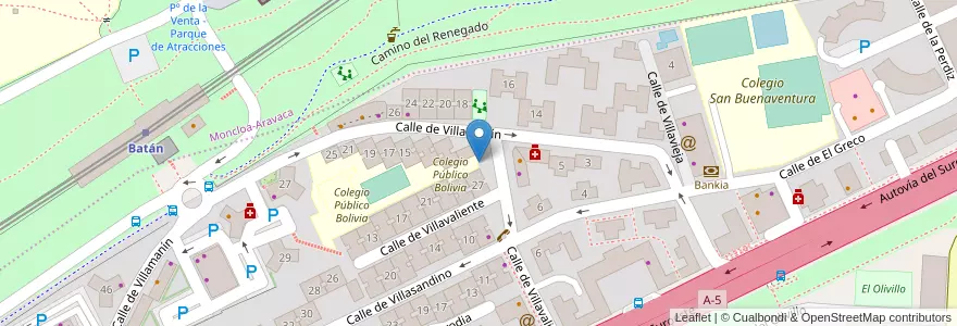 Mapa de ubicacion de Aparcabicis CEIP Bolivia en Espanha, Comunidade De Madrid, Comunidade De Madrid, Área Metropolitana De Madrid Y Corredor Del Henares, Madrid.