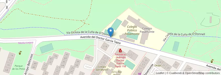 Mapa de ubicacion de Aparcabicis CEIP Pasamonte en Spain, Community Of Madrid, Community Of Madrid, Área Metropolitana De Madrid Y Corredor Del Henares, Madrid.