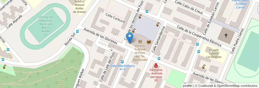 Mapa de ubicacion de Aparcabicis Centro Cultural Pozo del Tío Raimundo en スペイン, マドリード州, Comunidad De Madrid, Área Metropolitana De Madrid Y Corredor Del Henares, Madrid.