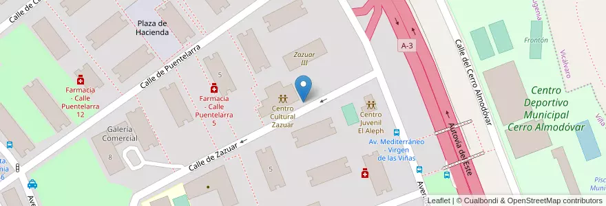 Mapa de ubicacion de Aparcabicis Centro Cultural Zazuar en Espanha, Comunidade De Madrid, Comunidade De Madrid, Área Metropolitana De Madrid Y Corredor Del Henares, Madrid.