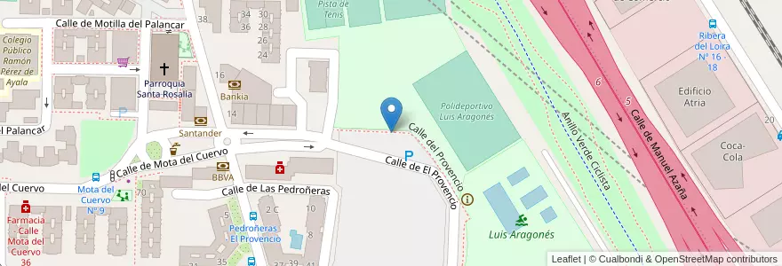 Mapa de ubicacion de Aparcabicis Centro Deportivo Municipal Luis Aragonés (lateral derecho) en スペイン, マドリード州, Comunidad De Madrid, Área Metropolitana De Madrid Y Corredor Del Henares, Madrid.