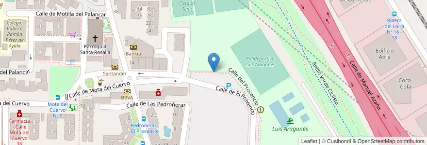 Mapa de ubicacion de Aparcabicis Centro Deportivo Municipal Luis Aragonés (lateral izquierdo) en スペイン, マドリード州, Comunidad De Madrid, Área Metropolitana De Madrid Y Corredor Del Henares, Madrid.