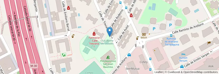 Mapa de ubicacion de Aparcabicis Centro Deportivo Municipal San Juan Bautista en إسبانيا, منطقة مدريد, منطقة مدريد, Área Metropolitana De Madrid Y Corredor Del Henares, مدريد.
