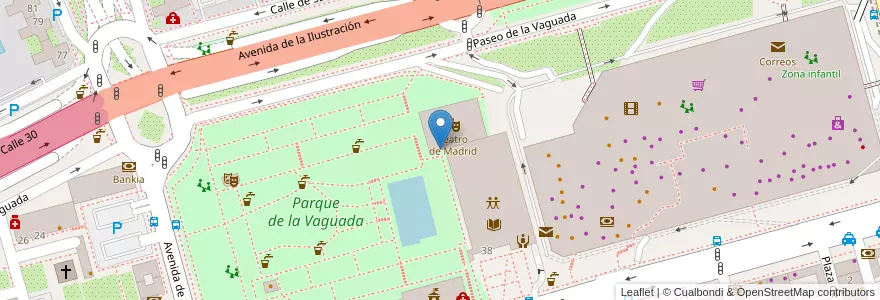 Mapa de ubicacion de Aparcabicis centro municipal de deporte La Vaguada en Spain, Community Of Madrid, Community Of Madrid, Área Metropolitana De Madrid Y Corredor Del Henares, Madrid.