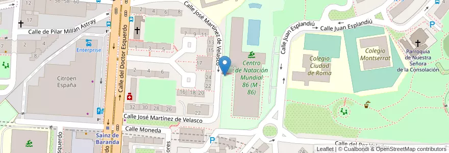 Mapa de ubicacion de Aparcabicis Centro Natación Mundial 86 en Espanha, Comunidade De Madrid, Comunidade De Madrid, Área Metropolitana De Madrid Y Corredor Del Henares, Madrid.