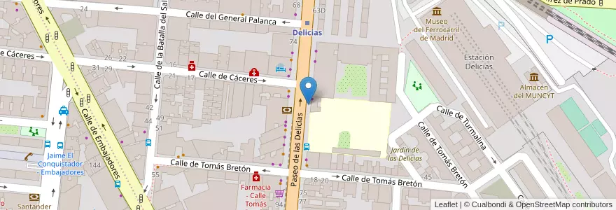 Mapa de ubicacion de Aparcabicis Ciclos Delicias en Испания, Мадрид, Мадрид, Área Metropolitana De Madrid Y Corredor Del Henares, Мадрид.