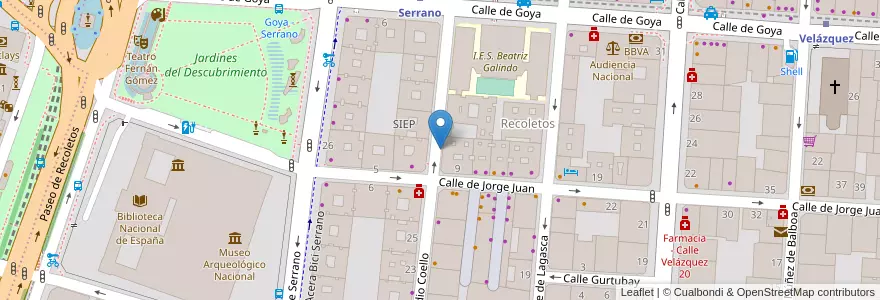 Mapa de ubicacion de Aparcabicis Claudio Coello en Spagna, Comunidad De Madrid, Comunidad De Madrid, Área Metropolitana De Madrid Y Corredor Del Henares, Madrid.
