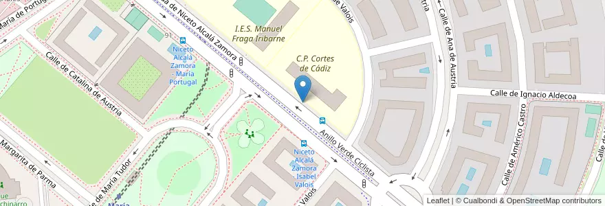 Mapa de ubicacion de Aparcabicis Colegio CEIP Cortes de Cádiz en Espanha, Comunidade De Madrid, Comunidade De Madrid, Área Metropolitana De Madrid Y Corredor Del Henares, Madrid.