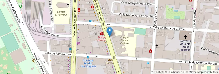 Mapa de ubicacion de Aparcabicis Colegio Divina Pastora en スペイン, マドリード州, Comunidad De Madrid, Área Metropolitana De Madrid Y Corredor Del Henares, Madrid.