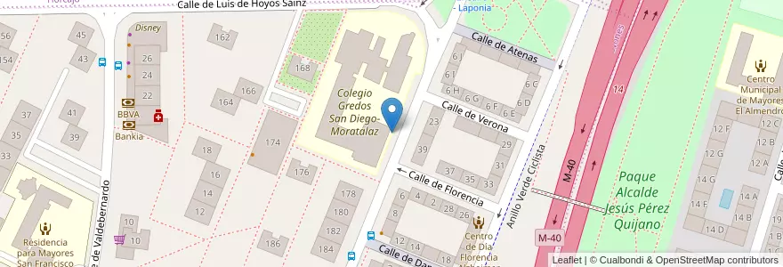 Mapa de ubicacion de Aparcabicis Colegio Gredos San Diego de Moratalaz en スペイン, マドリード州, Comunidad De Madrid, Área Metropolitana De Madrid Y Corredor Del Henares, Madrid.