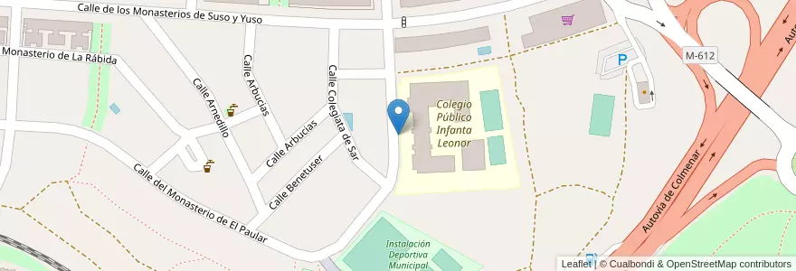 Mapa de ubicacion de Aparcabicis Colegio Infanta Leonor en 西班牙, Comunidad De Madrid, Comunidad De Madrid, Área Metropolitana De Madrid Y Corredor Del Henares, Madrid.