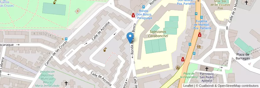 Mapa de ubicacion de Aparcabicis Colegio institución profesional Salesiano en اسپانیا, بخش خودمختار مادرید, بخش خودمختار مادرید, Área Metropolitana De Madrid Y Corredor Del Henares, مادرید.