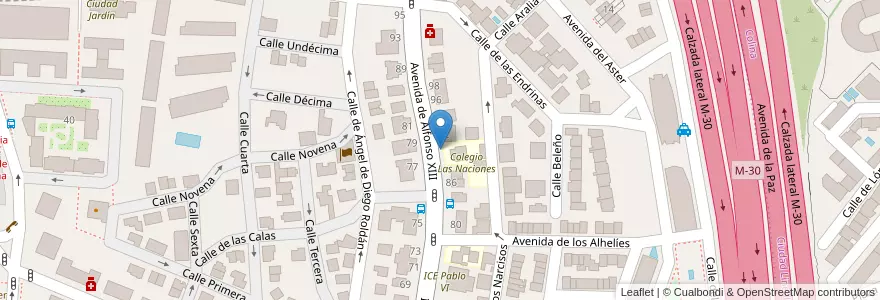Mapa de ubicacion de Aparcabicis Colegio Las Naciones en 스페인, Comunidad De Madrid, Comunidad De Madrid, Área Metropolitana De Madrid Y Corredor Del Henares, 마드리드.