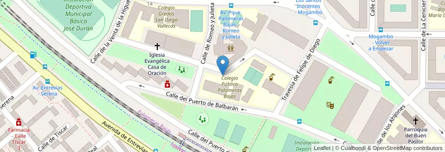 Mapa de ubicacion de Aparcabicis Colegio Palomeras Bajas en Spain, Community Of Madrid, Community Of Madrid, Área Metropolitana De Madrid Y Corredor Del Henares, Madrid.