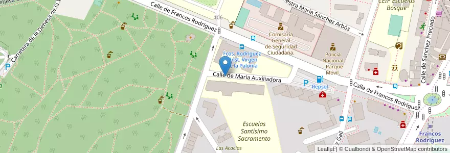Mapa de ubicacion de Aparcabicis Colegio Santísimo Sacramento en Espanha, Comunidade De Madrid, Comunidade De Madrid, Área Metropolitana De Madrid Y Corredor Del Henares, Madrid.