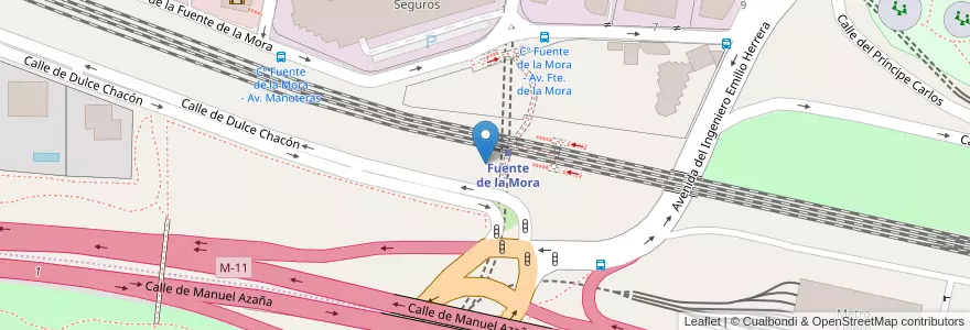 Mapa de ubicacion de Aparcabicis Estación de Metro Ligero de Fuente de la Mora en إسبانيا, منطقة مدريد, منطقة مدريد, Área Metropolitana De Madrid Y Corredor Del Henares, مدريد.