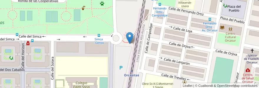 Mapa de ubicacion de Aparcabicis Estación Orcasitas en Spagna, Comunidad De Madrid, Comunidad De Madrid, Área Metropolitana De Madrid Y Corredor Del Henares, Madrid.