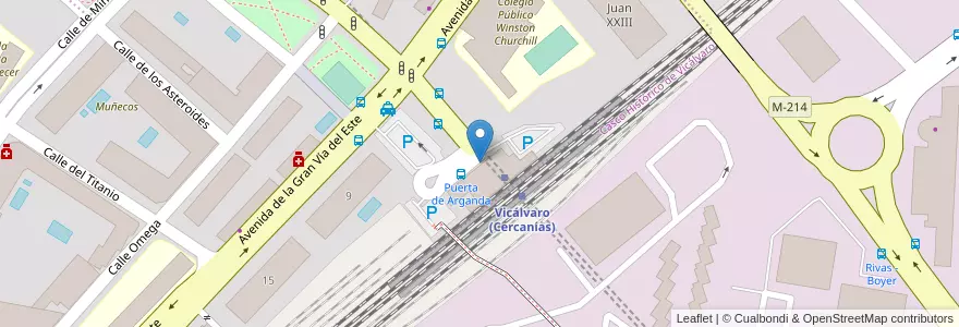 Mapa de ubicacion de Aparcabicis Estación Vicálvaro en Sepanyol, Comunidad De Madrid, Comunidad De Madrid, Área Metropolitana De Madrid Y Corredor Del Henares, Madrid.