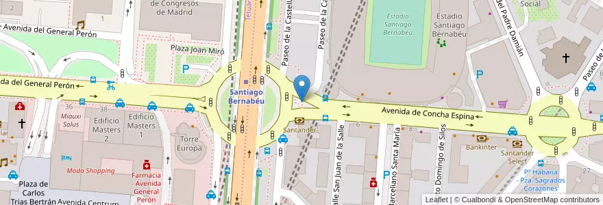 Mapa de ubicacion de Aparcabicis Estadio Santiago Bernabéu en اسپانیا, بخش خودمختار مادرید, بخش خودمختار مادرید, Área Metropolitana De Madrid Y Corredor Del Henares, مادرید.
