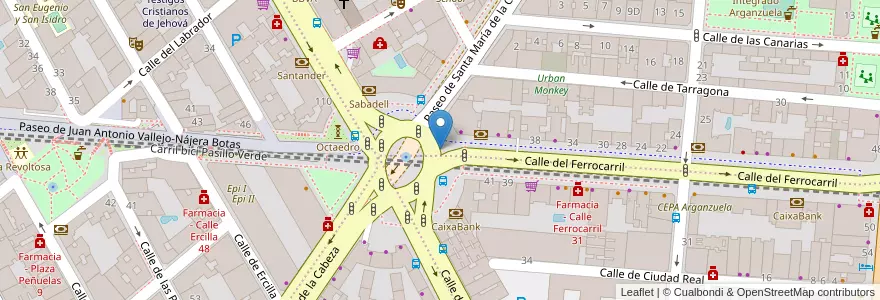 Mapa de ubicacion de Aparcabicis Gta. Santa María de la Cabeza en スペイン, マドリード州, Comunidad De Madrid, Área Metropolitana De Madrid Y Corredor Del Henares, Madrid.