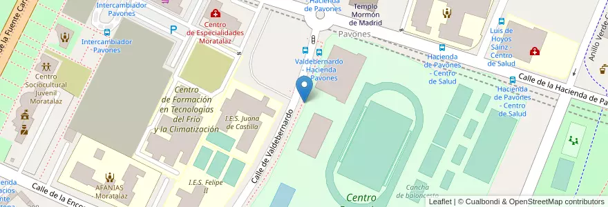 Mapa de ubicacion de Aparcabicis Instalación Deportiva Básica Moratalaz en 西班牙, Comunidad De Madrid, Comunidad De Madrid, Área Metropolitana De Madrid Y Corredor Del Henares, Madrid.