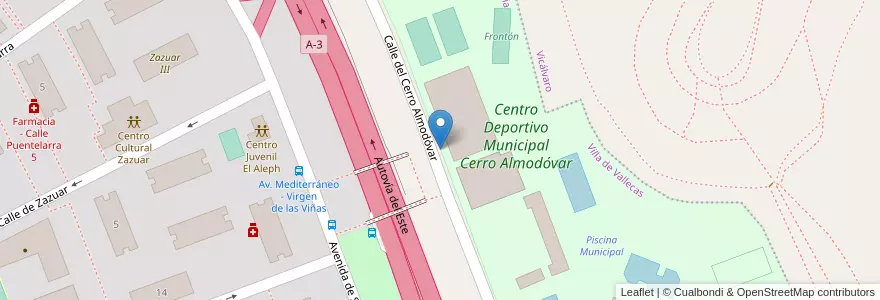 Mapa de ubicacion de Aparcabicis Instalación Deportiva Cerro Almodóvar en Испания, Мадрид, Мадрид, Área Metropolitana De Madrid Y Corredor Del Henares, Мадрид.