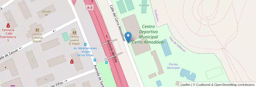 Mapa de ubicacion de Aparcabicis Instalación Deportiva Cerro Almodóvar en İspanya, Comunidad De Madrid, Comunidad De Madrid, Área Metropolitana De Madrid Y Corredor Del Henares, Madrid.