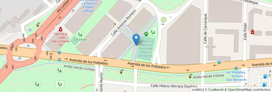 Mapa de ubicacion de Aparcabicis Instalación Deportiva Elemental Los Poblados en Espanha, Comunidade De Madrid, Comunidade De Madrid, Área Metropolitana De Madrid Y Corredor Del Henares, Madrid.