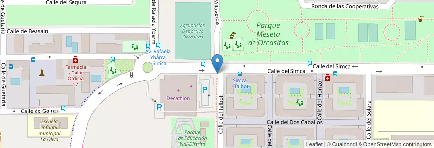 Mapa de ubicacion de Aparcabicis Instalación Deportiva Meseta de Orcasitas en Spanje, Comunidad De Madrid, Comunidad De Madrid, Área Metropolitana De Madrid Y Corredor Del Henares, Madrid.