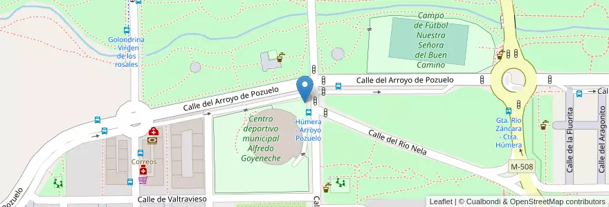Mapa de ubicacion de Aparcabicis Instalación Deportiva Municipal Alfredo Goyeneche en اسپانیا, بخش خودمختار مادرید, بخش خودمختار مادرید, Área Metropolitana De Madrid Y Corredor Del Henares, مادرید.