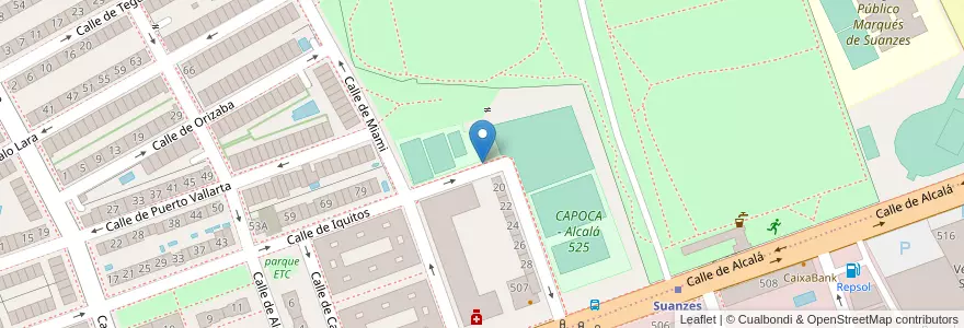 Mapa de ubicacion de Aparcabicis Instalaciones Deportivas Alcalá 525 en 스페인, Comunidad De Madrid, Comunidad De Madrid, Área Metropolitana De Madrid Y Corredor Del Henares, 마드리드.