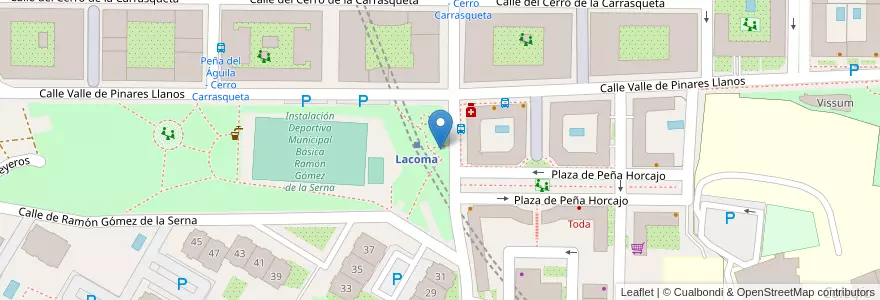 Mapa de ubicacion de Aparcabicis Instalaciones Deportivas básica municipal Ramón de la Serna (C.F. Peñagrande) en スペイン, マドリード州, Comunidad De Madrid, Área Metropolitana De Madrid Y Corredor Del Henares, Madrid.