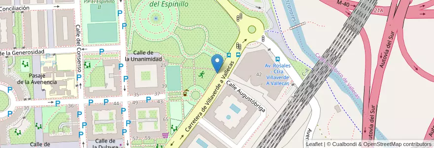 Mapa de ubicacion de Aparcabicis Instalaciones Deportivas El Espinillo II en اسپانیا, بخش خودمختار مادرید, بخش خودمختار مادرید, Área Metropolitana De Madrid Y Corredor Del Henares, مادرید.