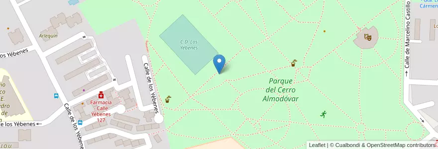 Mapa de ubicacion de Aparcabicis Instalaciones Deportivas Parque Cerro Almodóvar en İspanya, Comunidad De Madrid, Comunidad De Madrid, Área Metropolitana De Madrid Y Corredor Del Henares, Madrid.