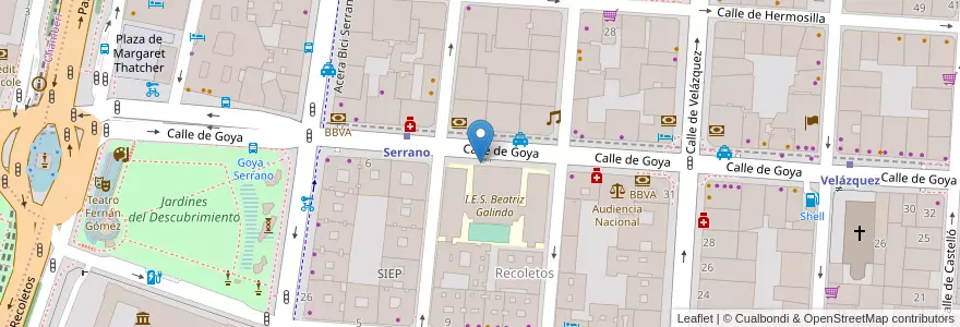 Mapa de ubicacion de Aparcabicis Instituto Beatriz Galindo en 스페인, Comunidad De Madrid, Comunidad De Madrid, Área Metropolitana De Madrid Y Corredor Del Henares, 마드리드.