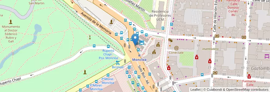Mapa de ubicacion de Aparcabicis Intercambiador Moncloa en Espanha, Comunidade De Madrid, Comunidade De Madrid, Área Metropolitana De Madrid Y Corredor Del Henares, Madrid.