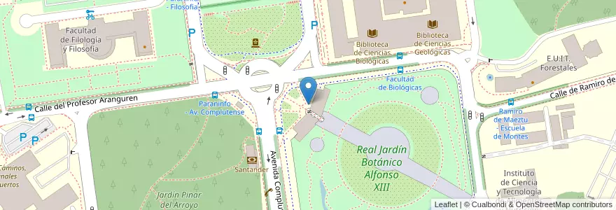 Mapa de ubicacion de Aparcabicis Jardín Botánico Universidad Complutense en اسپانیا, بخش خودمختار مادرید, بخش خودمختار مادرید, Área Metropolitana De Madrid Y Corredor Del Henares, مادرید.