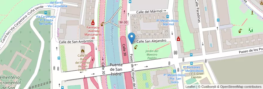 Mapa de ubicacion de Aparcabicis Jardines del Maestro Padilla en スペイン, マドリード州, Comunidad De Madrid, Área Metropolitana De Madrid Y Corredor Del Henares, Madrid.