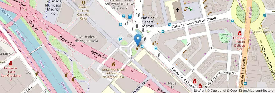 Mapa de ubicacion de Aparcabicis JMD Arganzuela en İspanya, Comunidad De Madrid, Comunidad De Madrid, Área Metropolitana De Madrid Y Corredor Del Henares, Madrid.