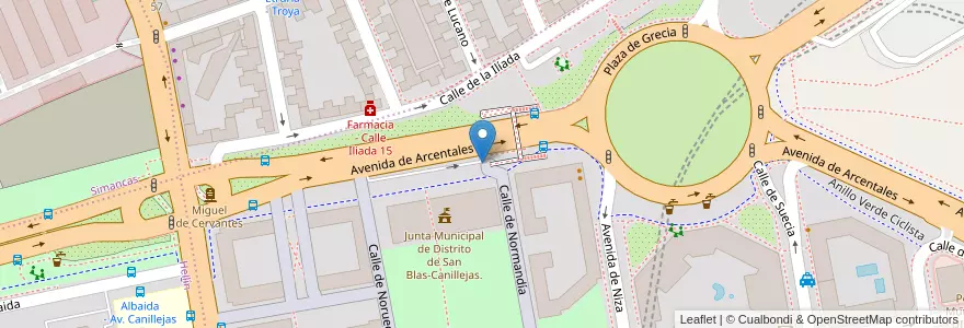 Mapa de ubicacion de Aparcabicis JMD San Blas en Spanje, Comunidad De Madrid, Comunidad De Madrid, Área Metropolitana De Madrid Y Corredor Del Henares, Madrid.