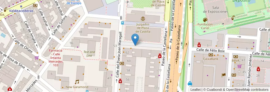 Mapa de ubicacion de Aparcabicis Juzgados Plaza de Castilla en اسپانیا, بخش خودمختار مادرید, بخش خودمختار مادرید, Área Metropolitana De Madrid Y Corredor Del Henares, مادرید.
