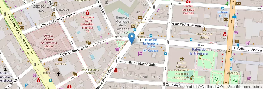 Mapa de ubicacion de Aparcabicis Mercado Santa María de la Cabeza en 西班牙, Comunidad De Madrid, Comunidad De Madrid, Área Metropolitana De Madrid Y Corredor Del Henares, Madrid.