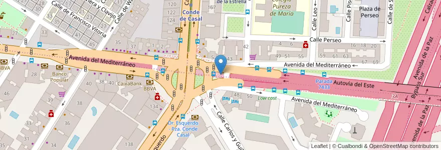 Mapa de ubicacion de Aparcabicis Metro Conde de Casal en 스페인, Comunidad De Madrid, Comunidad De Madrid, Área Metropolitana De Madrid Y Corredor Del Henares, 마드리드.