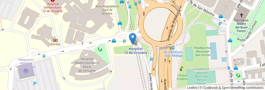 Mapa de ubicacion de Aparcabicis Metro Doce de Octubre en Spagna, Comunidad De Madrid, Comunidad De Madrid, Área Metropolitana De Madrid Y Corredor Del Henares, Madrid.
