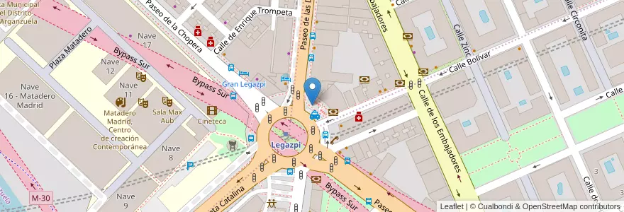 Mapa de ubicacion de Aparcabicis Metro Legazpi en إسبانيا, منطقة مدريد, منطقة مدريد, Área Metropolitana De Madrid Y Corredor Del Henares, مدريد.