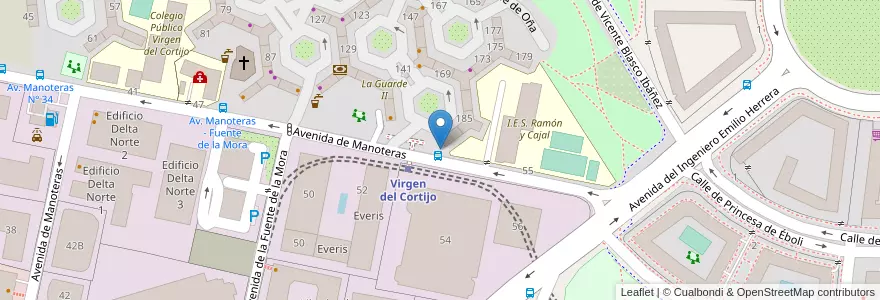 Mapa de ubicacion de Aparcabicis Metro Ligero Virgen del Cortijo en 西班牙, Comunidad De Madrid, Comunidad De Madrid, Área Metropolitana De Madrid Y Corredor Del Henares, Madrid.