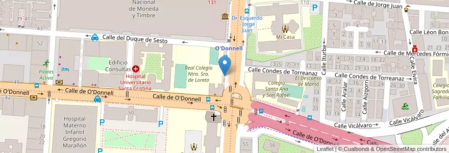 Mapa de ubicacion de Aparcabicis Metro O'Donell en إسبانيا, منطقة مدريد, منطقة مدريد, Área Metropolitana De Madrid Y Corredor Del Henares, مدريد.
