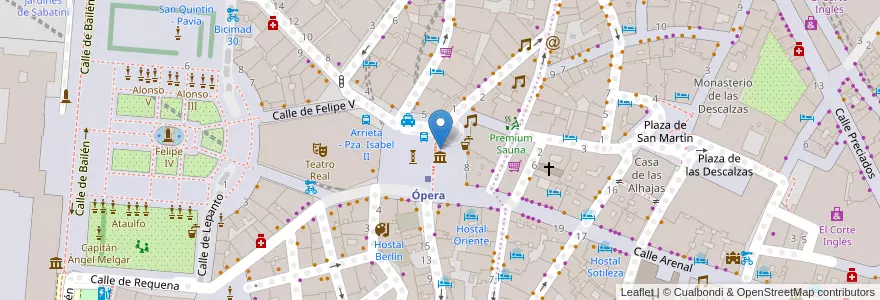 Mapa de ubicacion de Aparcabicis Metro Ópera en إسبانيا, منطقة مدريد, منطقة مدريد, Área Metropolitana De Madrid Y Corredor Del Henares, مدريد.