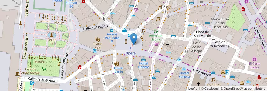 Mapa de ubicacion de Aparcabicis Metro Ópera en Espanha, Comunidade De Madrid, Comunidade De Madrid, Área Metropolitana De Madrid Y Corredor Del Henares, Madrid.